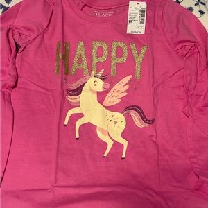 The Children's Place Pink and Gold Unicorn Long Sleeve Tee